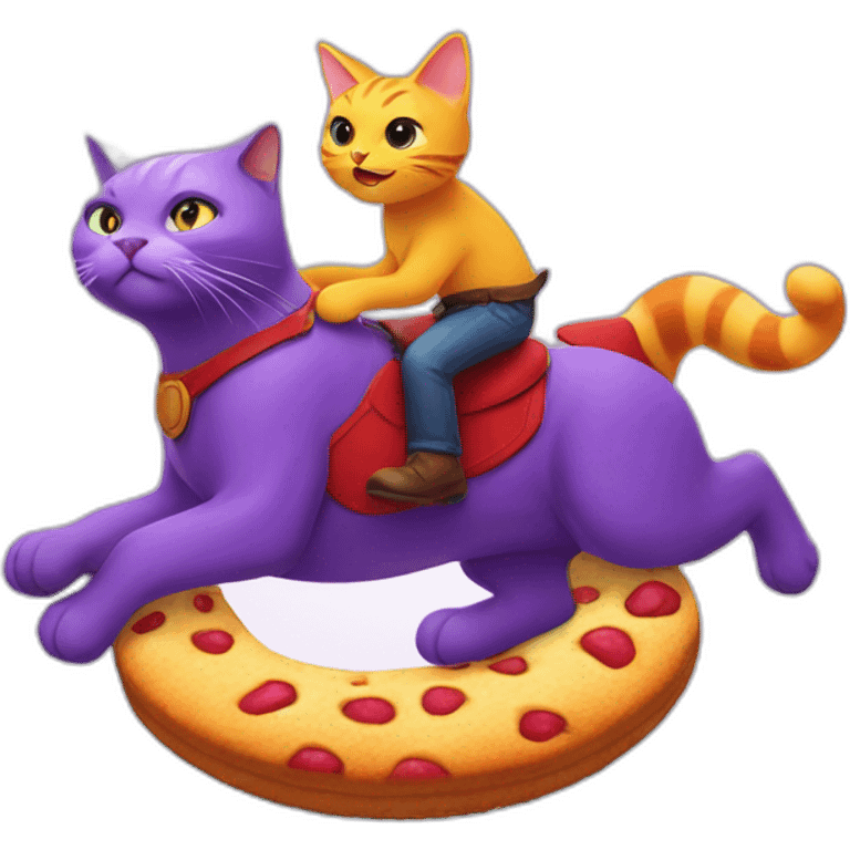 Cat riding a purple cat riding a red cat riding a yellow cat riding a giant cookie emoji