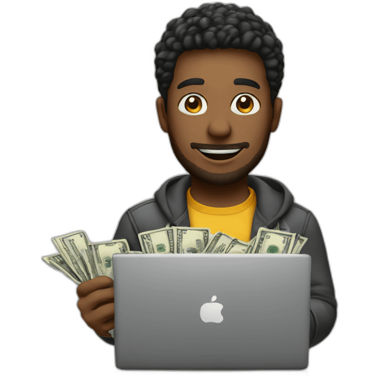 man with laptop and cash emoji