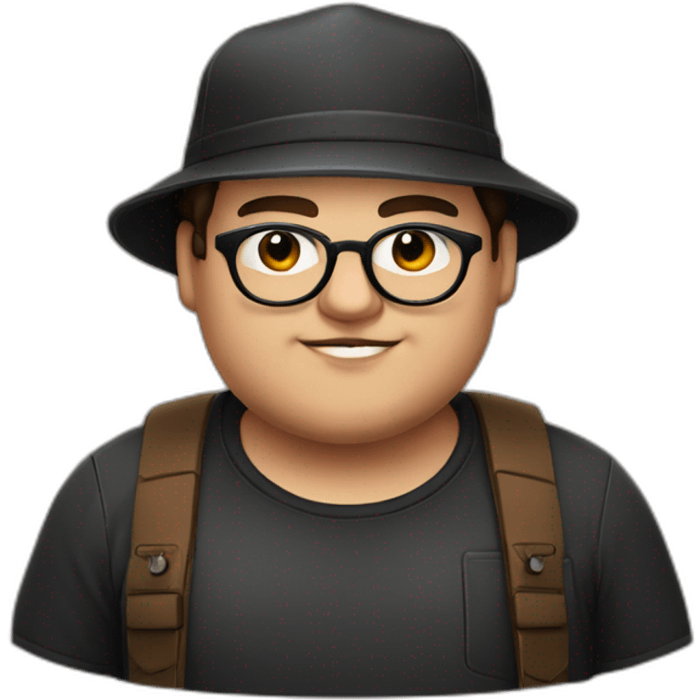 chubby guy, black cap, black glasses, ring nose, Brown eyes, nice lips emoji