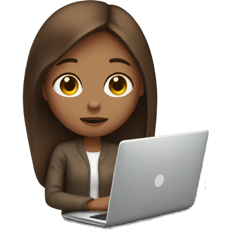 Exhausted brown straight hair girl with laptop  emoji