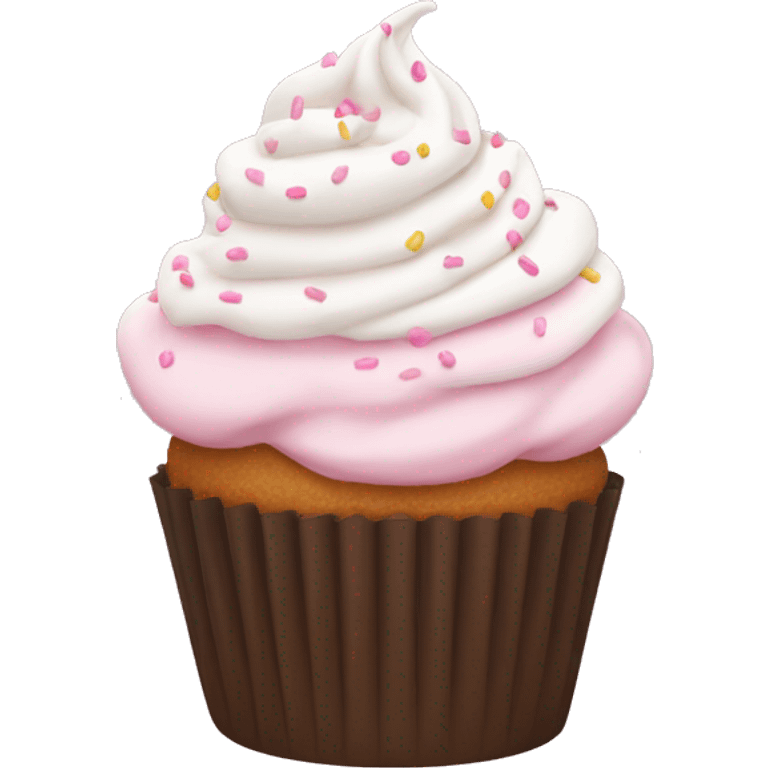 Cupcake with white frosting and pastel pink sprinkles emoji