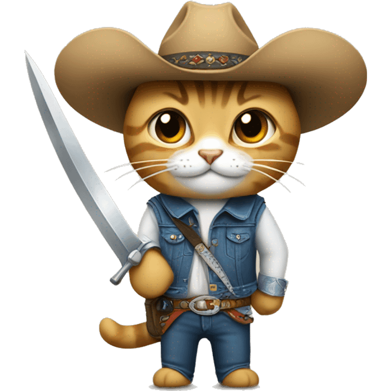 Gato con una espada vestido de vaquero  emoji