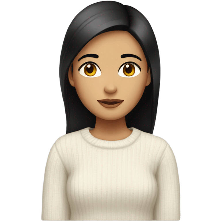 pretty girl with black straight hair and brown eyes with a white sweater emoji