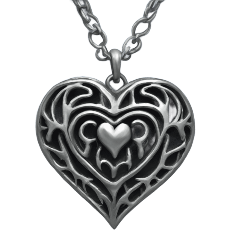 silver gothic heart necklace emoji