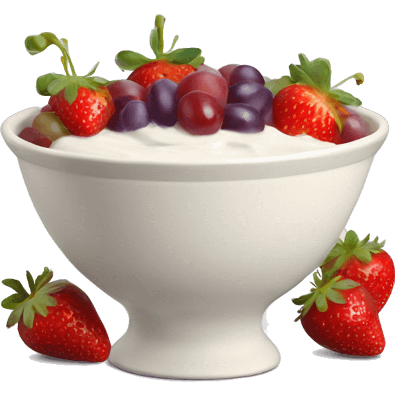 fruit yogurt bowl with strawberries and grapes and cream emoji