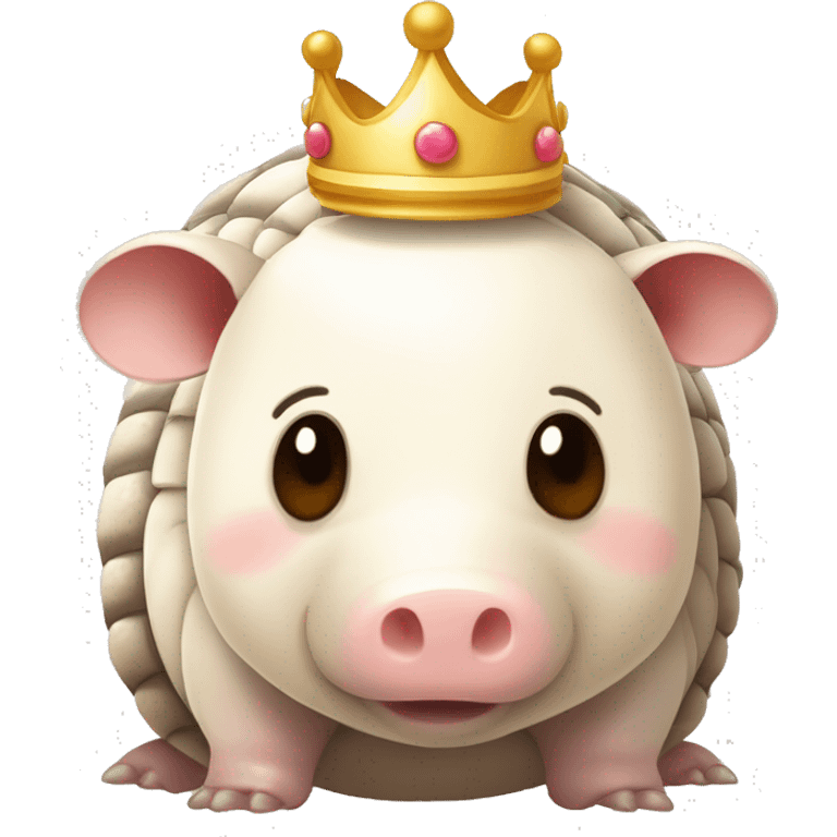 Beige and white piebald chubby round armadillo pig panda centipede armadillo wearing a crown emoji