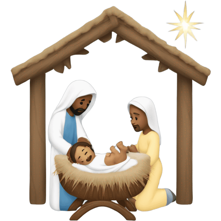 Manger scene with white Joseph Mary and baby Jesus emoji