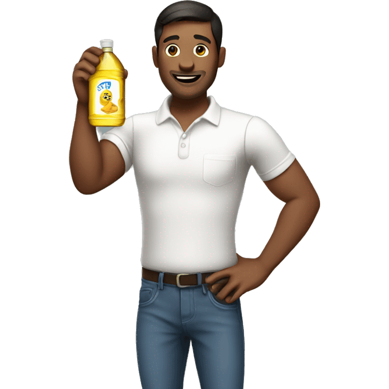 Male holding clear bottle of cooking oil  emoji