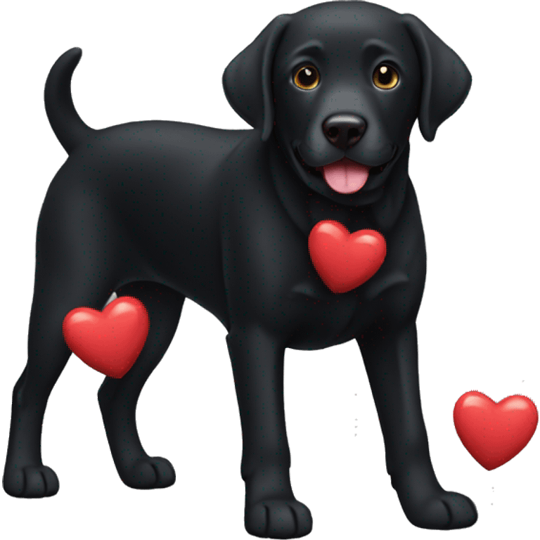 sweet black labrador, full body, with heart in hands emoji