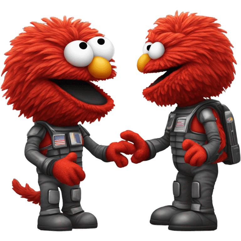 Photo realistic, angry Elmo wearing a space force exoskeleton emoji