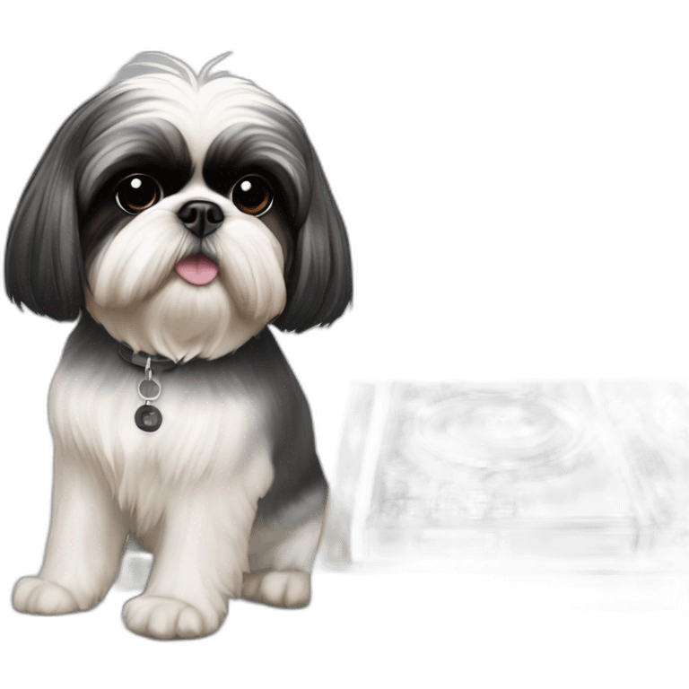 Shih tzu in front of dj controller emoji