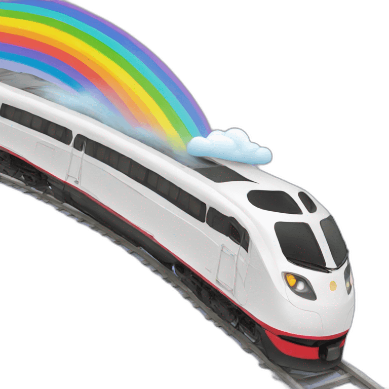 Train driving along a rainbow emoji