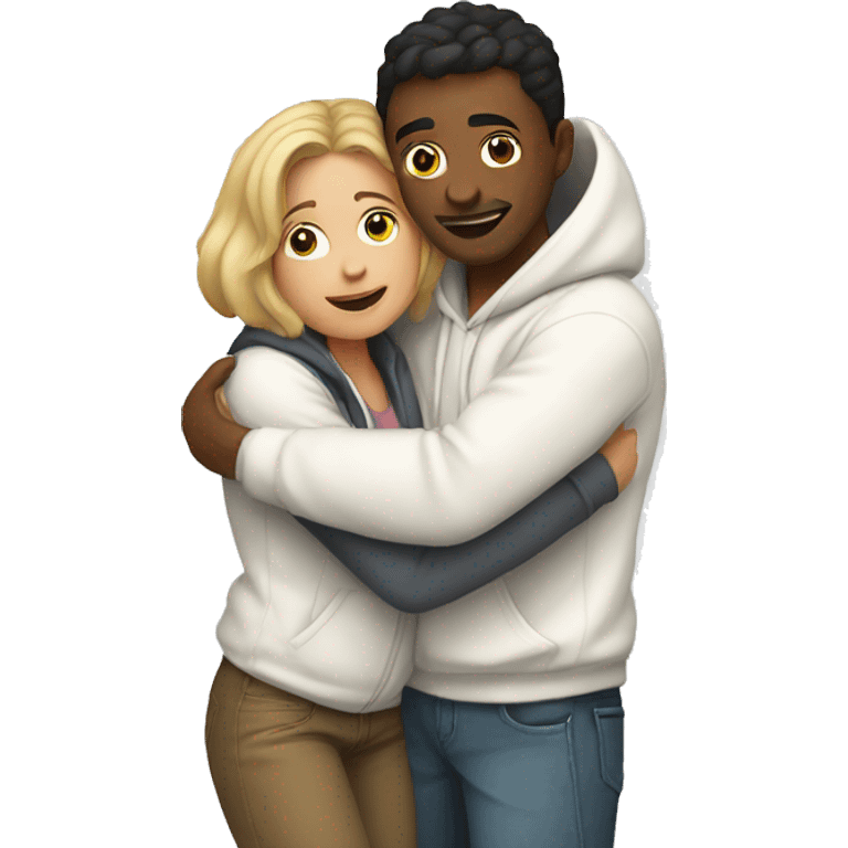 An emoji of a man wearing a white hoodie, standing next to his sister. He is hugging her warmly, showing a close sibling bond emoji