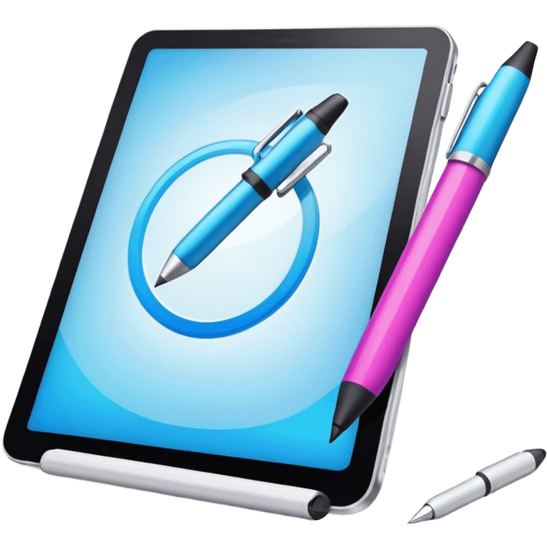 Computer graphics icon, digital design tools like a stylus, tablet, computer image on screen, vibrant colors, minimalistic style, clean lines, transparent background. emoji