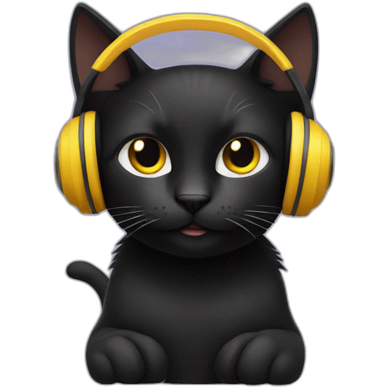 Black cat listening music emoji