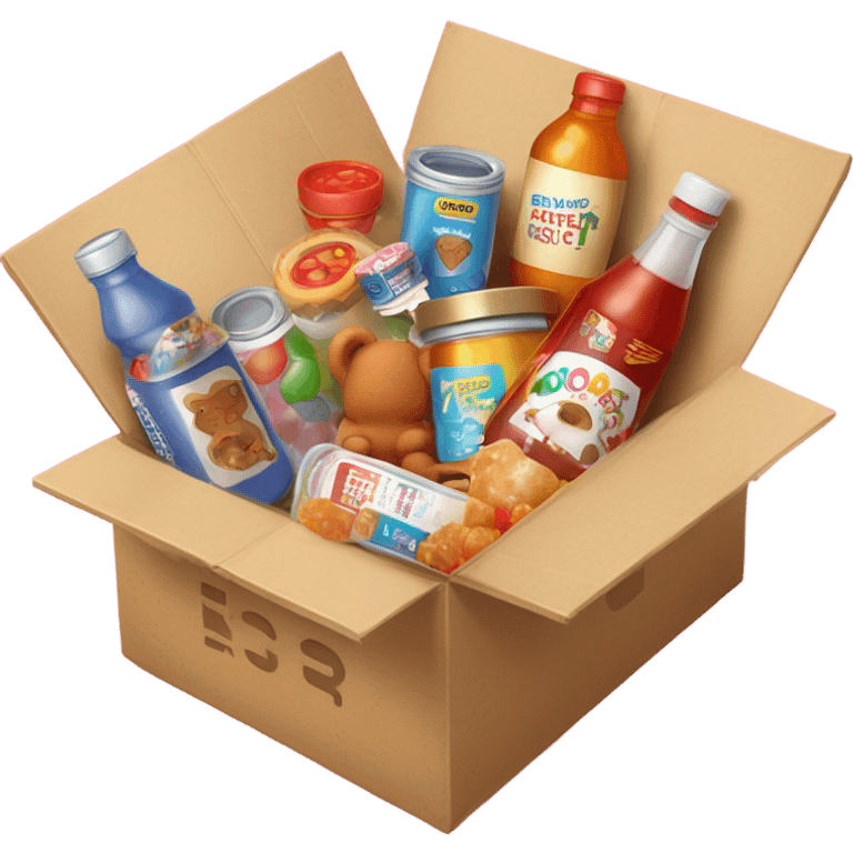 Pet products, hot sauce, snowballs and jars in box emoji