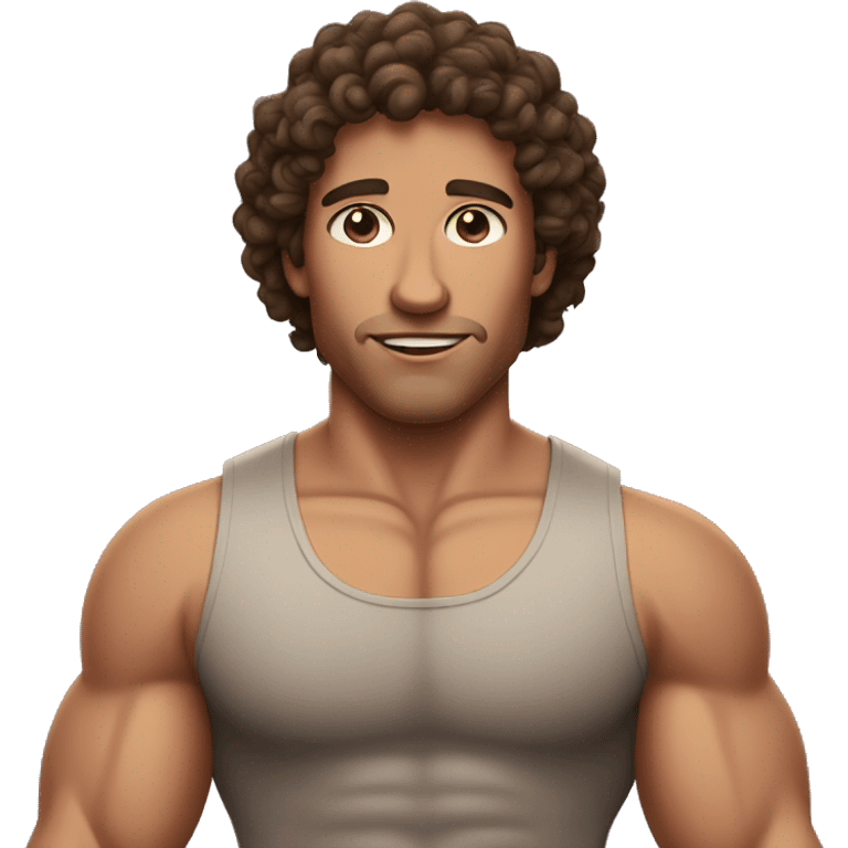 Curly brunette haired man with muscles  emoji