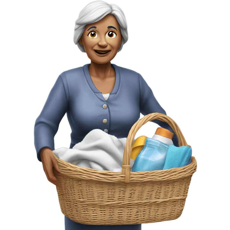 3d hyper realistic senior woman carrying washing basket  emoji