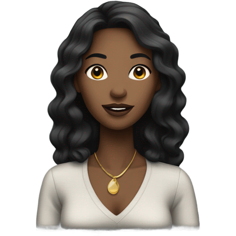 black woman with black long hair and a nice top emoji