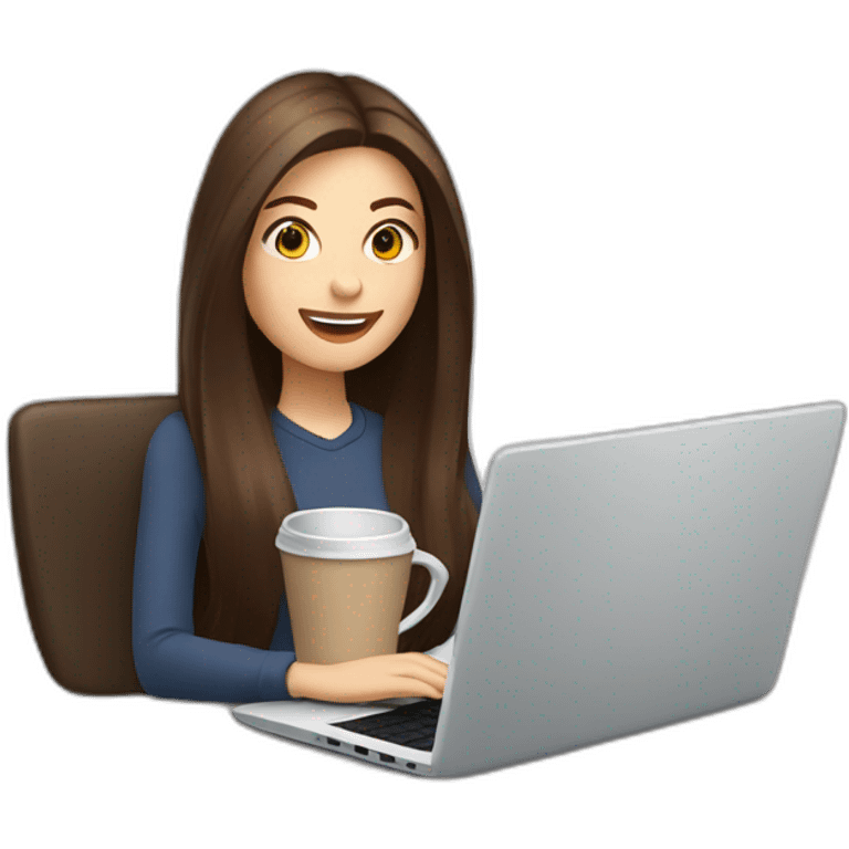 woman with long straight brown hair and pale skin throwing laptop and a coffee mug in the air emoji