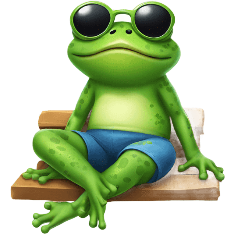 Frog relaxing in the sun with star sunglasses  emoji