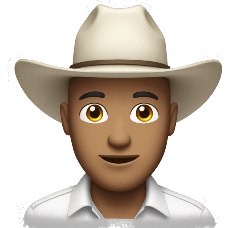 bald guy in white shirt wearing a cowboy hat with the sides folded up emoji