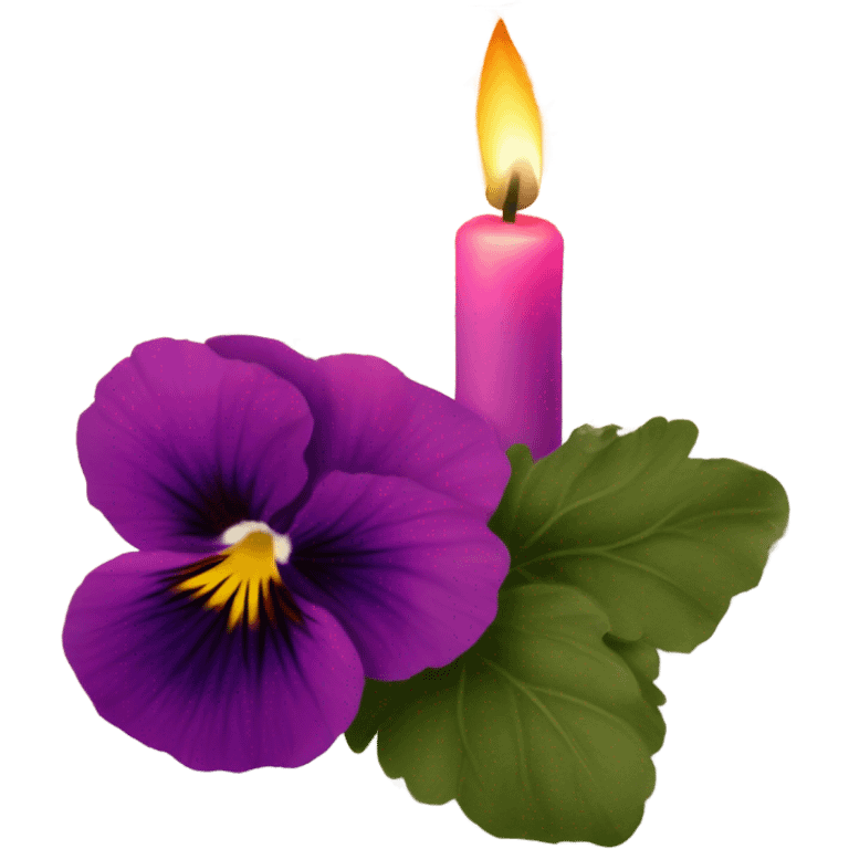 A handwritten letter with deep pink pansies and a flickering ornate violet  candle emoji