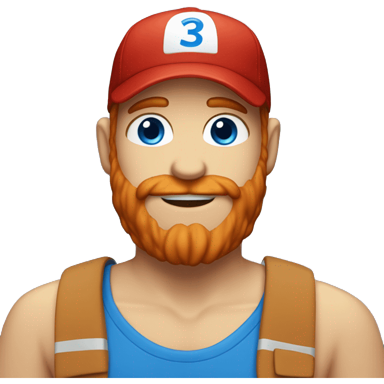 red headed guy with blue eyes and a beard and a blue cap with a number 3 on it emoji