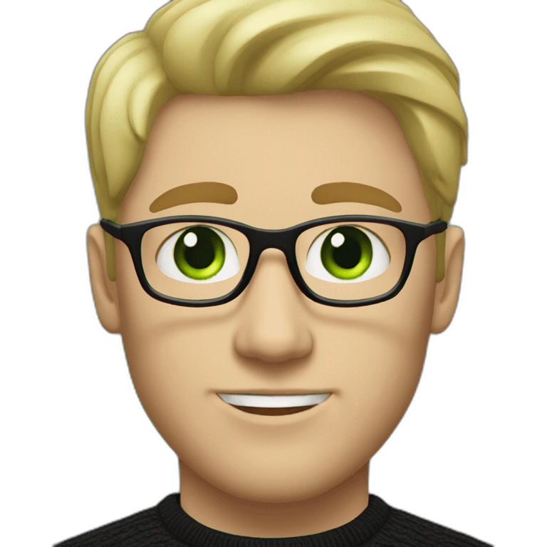 Blonde man with white glasses and green eyes wearing black jumper emoji