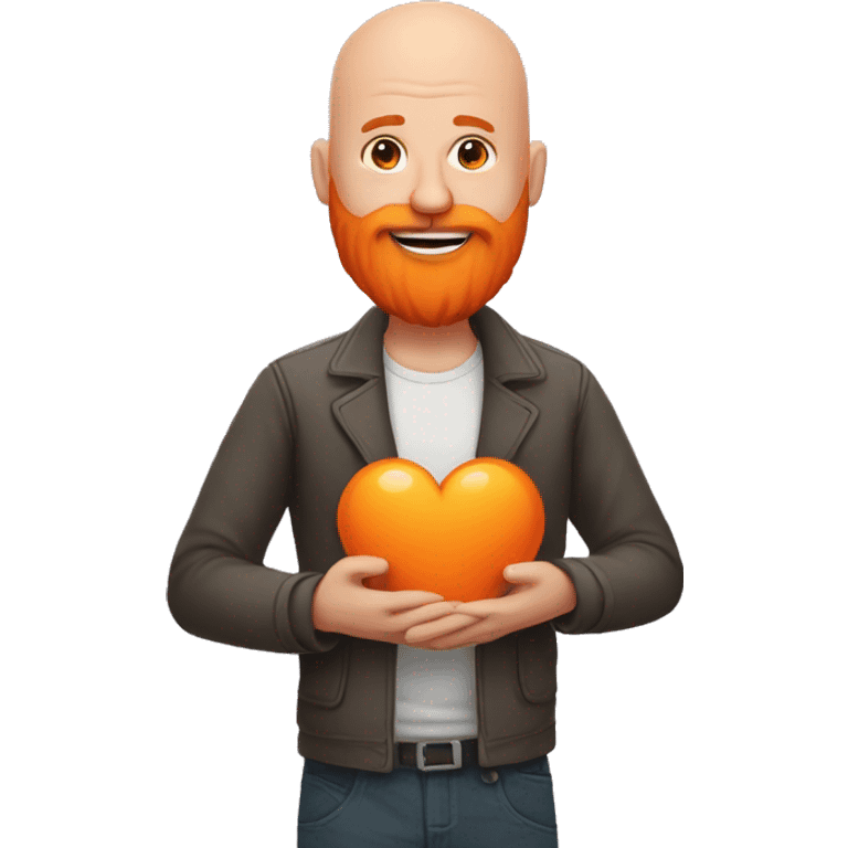 Bald man with a big orange beard holds a heart in his hand emoji