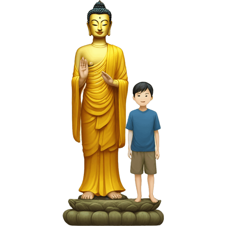 Lord Buddha stand with boy emoji