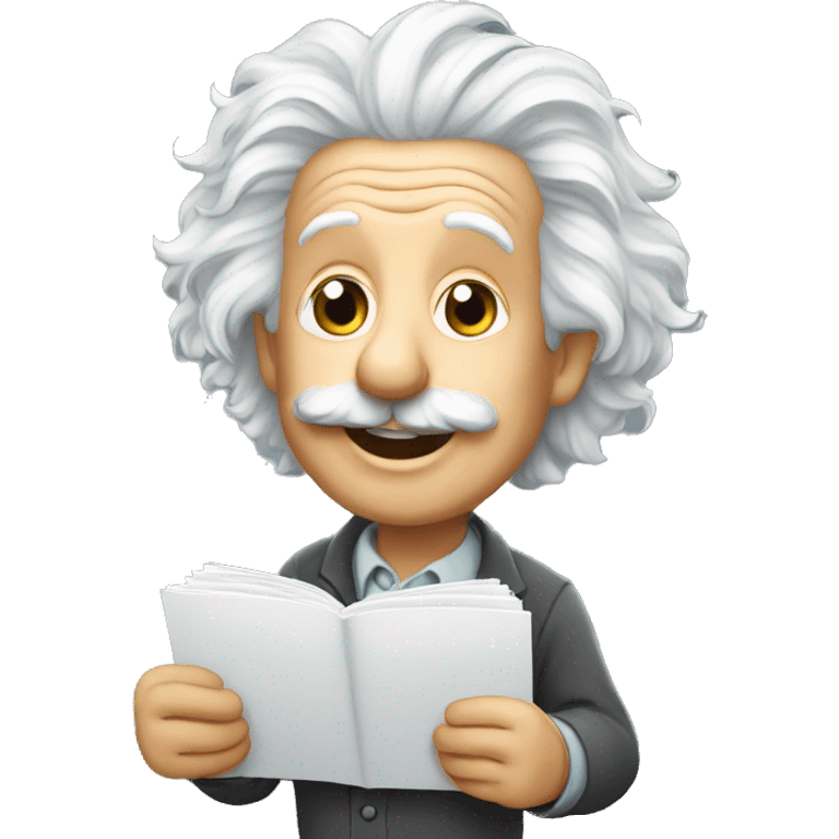 happy albert einstein holding blank notebook in one hand emoji