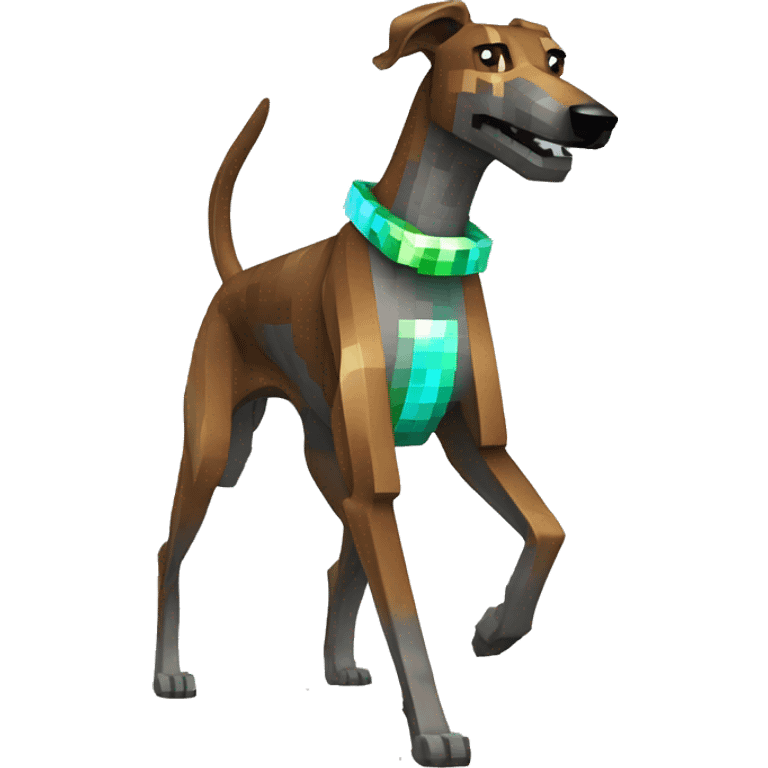 Minecraft pixel brindle greyhound running iridescent collar emoji