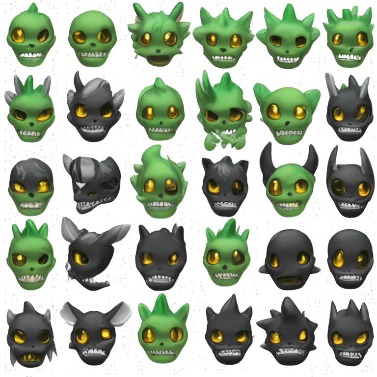 Digimon-Fakémon, horns, black body, green mane, anthro, furry, shark, black skull face, black skull mask, green stripes, tufted tail,  emoji