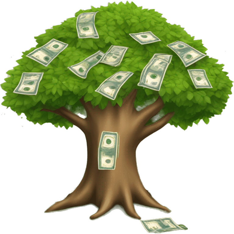 Arbre avec des billets de 100€ au milieu des feuilles emoji