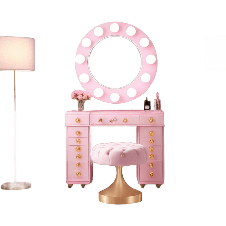 Vanity table with led light mirror and pink Antoinette Round Tufted Vanity Chair emoji