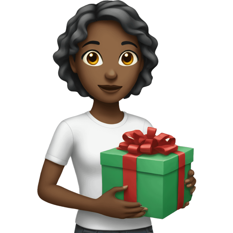 girl with white scene holding gifts in her hands emoji