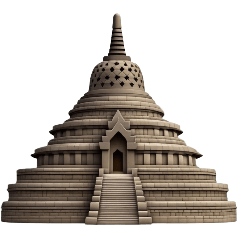 Cinematic Realistic Borobudur Landmark Emoji, showcasing the majestic ancient Buddhist temple rendered with intricate textures and serene, historic lighting. emoji