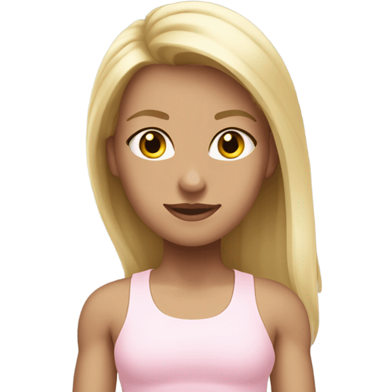 Blonde white fitness girl in light pink clothes emoji