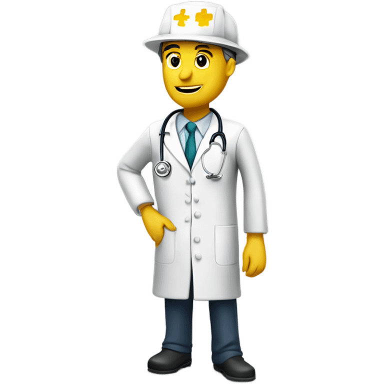 a doctor wearing a yellow hard hat add the text "#LosDoctoresDelConcreto" below emoji