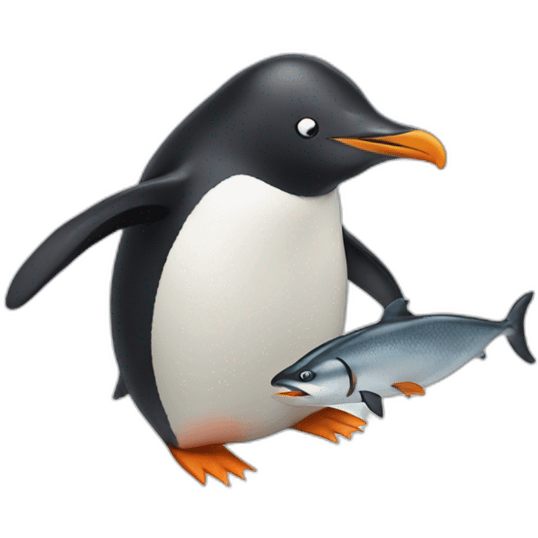 Penguin eating fish emoji