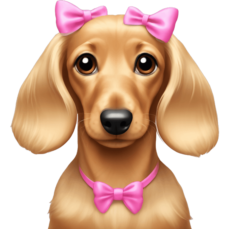 Blonde long hair dachshund puppy with pink bows on ears emoji