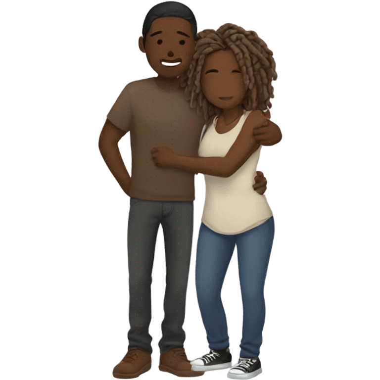 brown skin female hugging lightskin male with locs emoji