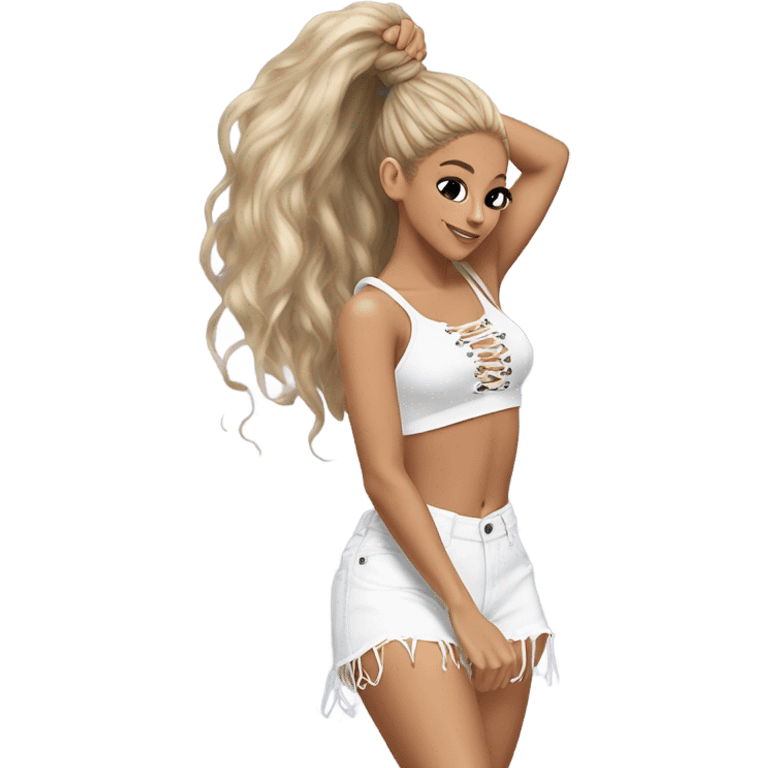 Ariana grande doing a hair flip in Shakira lace up croc top  emoji