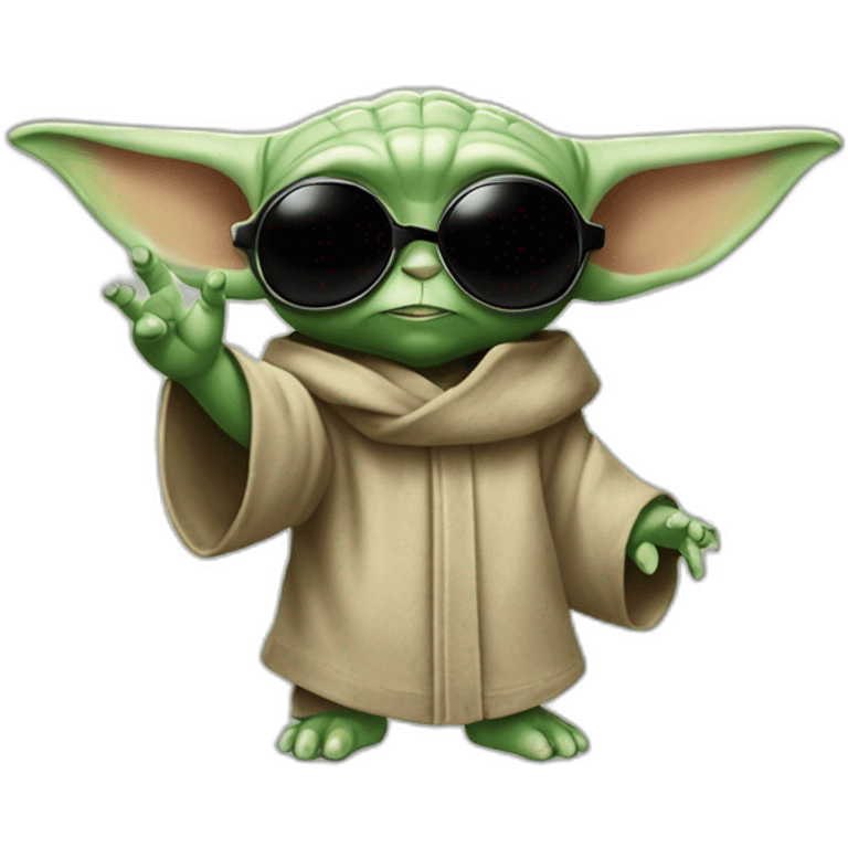 baby yoda with sunglasses raving hand in air emoji