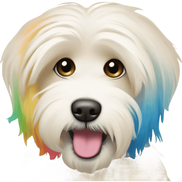 Cream colored havanese with RAINBOW TAIL and normal cream ears emoji