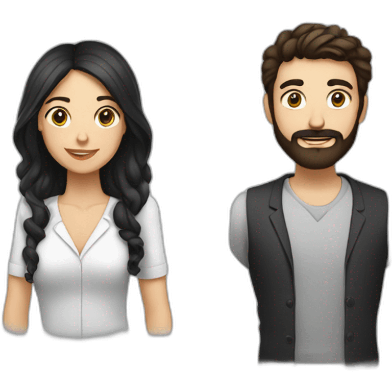 entrepreneur character with straight brown hair and beard next to woman character with black hair emoji