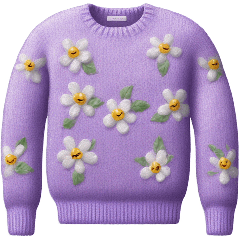 Knit sweater with a floral lilac glittery design emoji