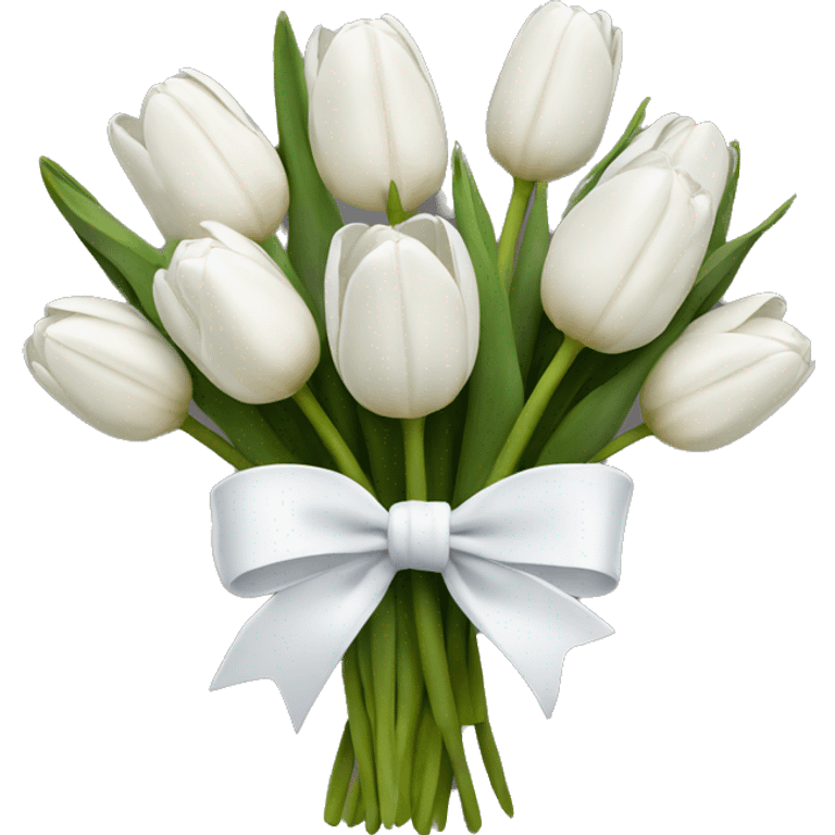 white tulip bouquet with a white bow holding the flowers together emoji