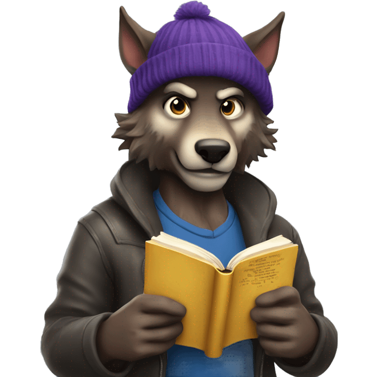 nice werewolf with a beanie reading a book  emoji